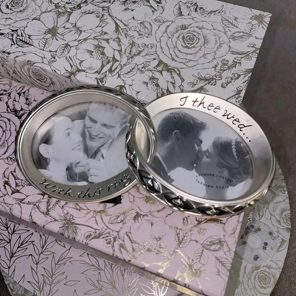 SILVER TONE DOUBLE INTERTWINED WEDDING RING PICTURE FRAME 7.5x3” PERFECT GIFT - Picture 5 of 14